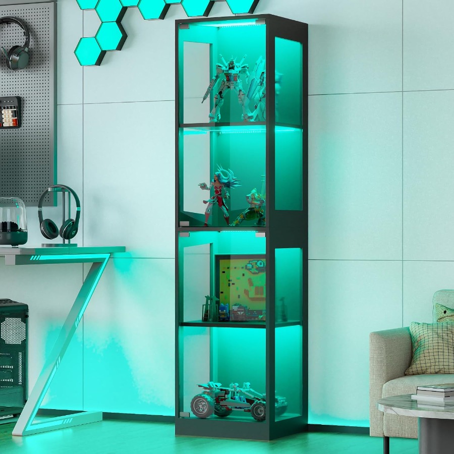 Lighting - Display Cabinet with Glass Doors, 4-Tier