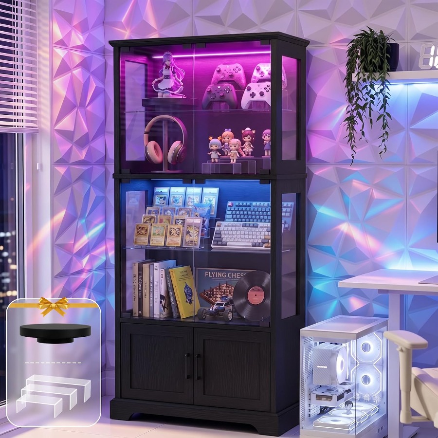 Lighting - Display Cabinet with Glass Door, 4-Tier