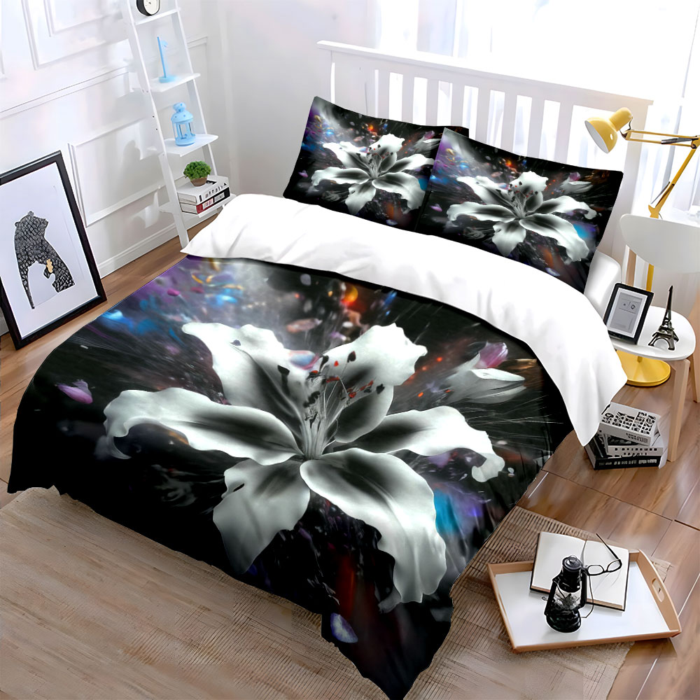 Abstract White Lily Flower Bed - Aesthetic Floral Duvet Cover recension och pris