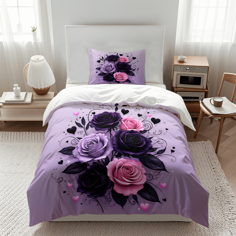 Purple Black Pink Rose Heart D - Aesthetic Floral Duvet Cover recension och pris